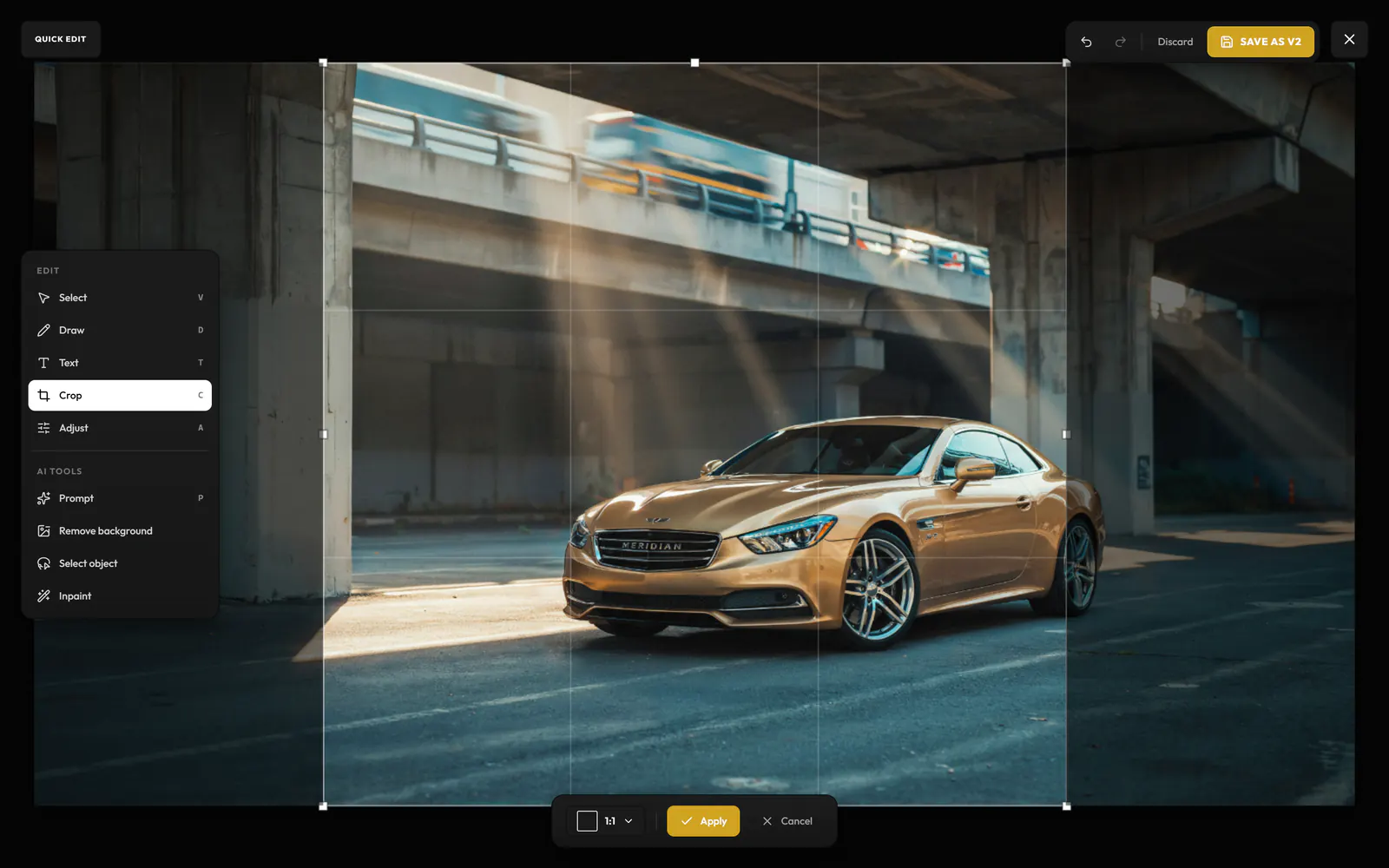 Quick Edit crop interface in Hylope