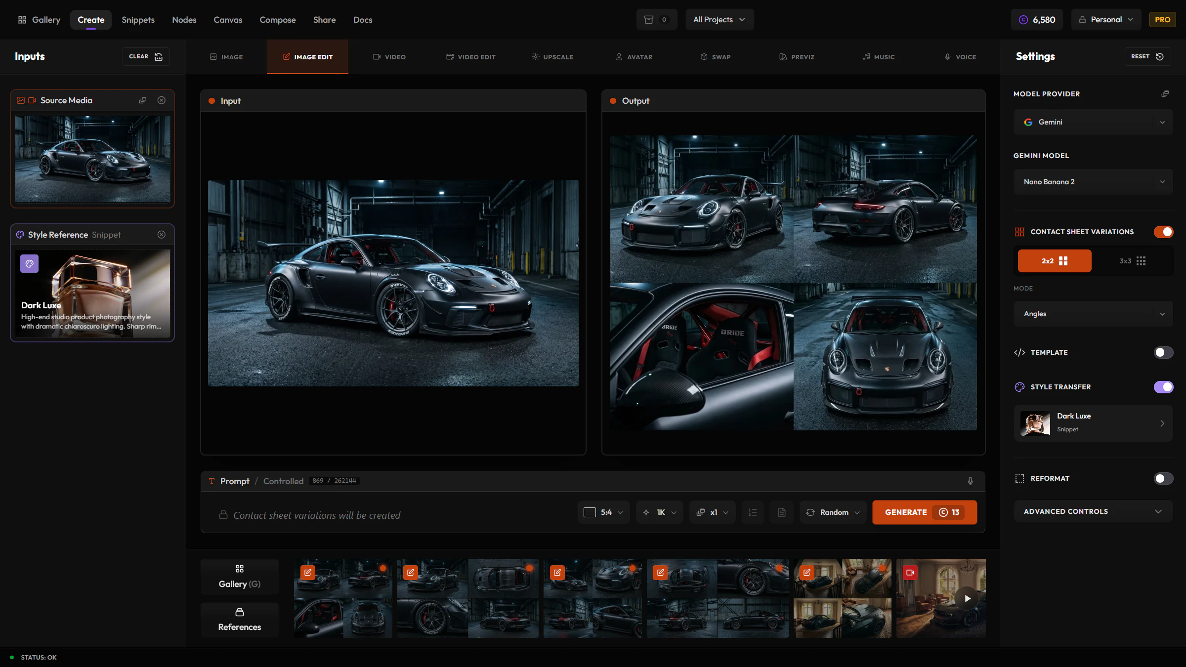 The Create app interface